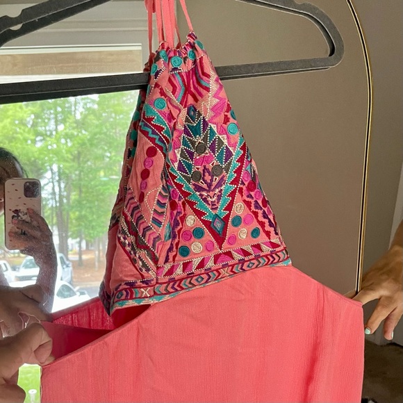 Little Beach Coral Pink Embroidered Maxi Dress - Picture 6 of 7